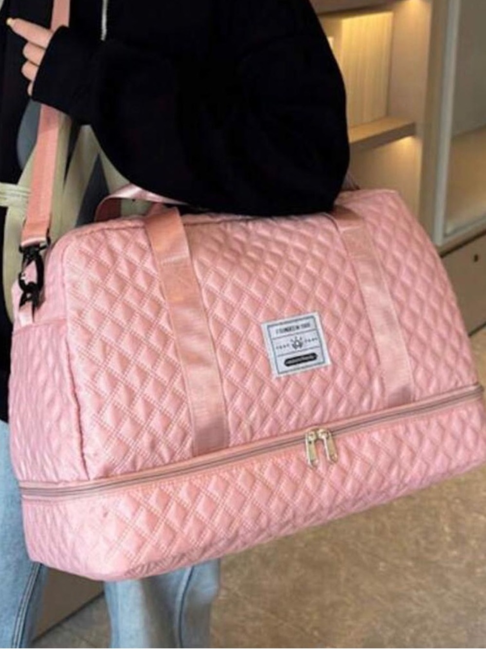 Pink Quilted Travel Duffel Bag